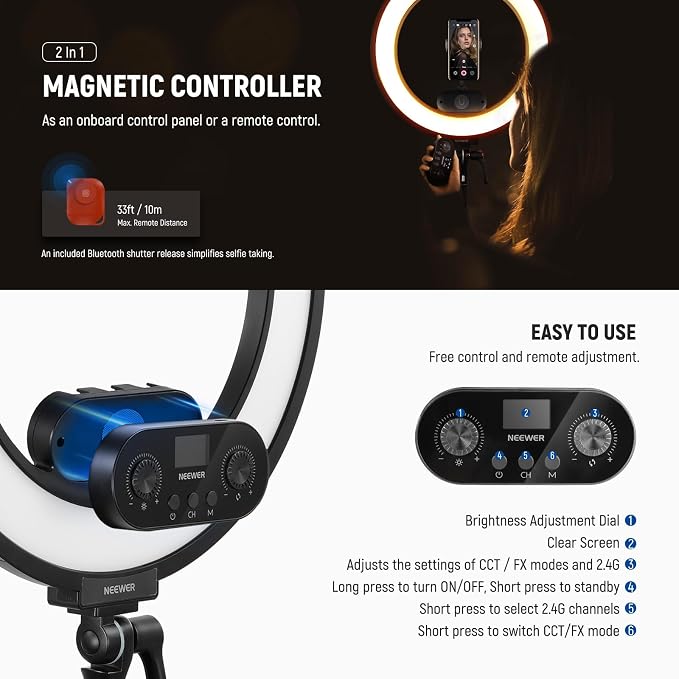 NEEWER RL45B 18" Edge Lit Desk Ring Light for Phone Camera Laptop LED Lighting Kit Phone Holder Desktop Stand Ball Head Mount Video Conference Webcam Recording Zoom Call Streaming Makeup Selfie - Image 5