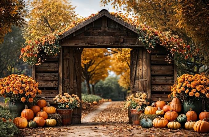 Kate Fall Backdrop Pumpkin Autumn Photography Backdrops Vintage Farmhouse Maple Scene Harvest Photo Background, 10x6.5ft - Image 2
