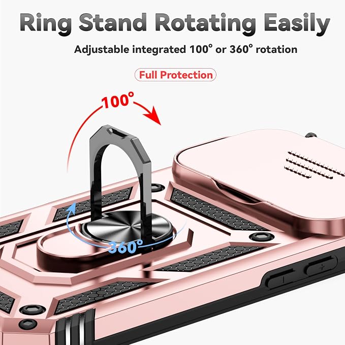 SunStory Phone Case for iPhone 17 Pro Case with HD Screen Protector & Slide Camera Cover & Rotated Ring Kickstand, [Military-Grade] Phone Case for iPhone 17 Pro, Rose Gold - Image 4