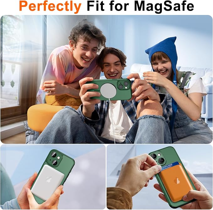 for iPhone 14 Plus Case with Privacy Screen Protector, Green | Full Camera Protection, Translucent Matte Magnetic, Compatible with MagSafe, Shockproof Phone Cover, Slim Fit - Image 4
