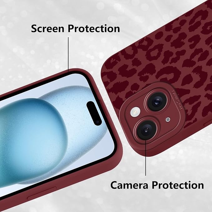 Cute Burgundy Cheetah Print Phone Case for iPhone 15 6.1" | Aesthetic Leopard Pattern Design Cover Full Camera Lens Protective Shockproof Soft Slim TPU Funda for Women Girls - Image 5