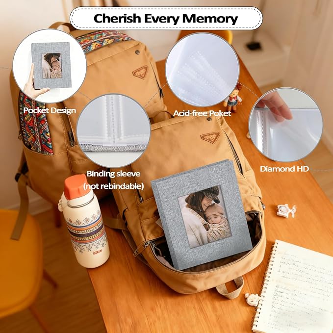 Popotop 2 Pack Photo Album 5x7 Pictures, Small Linen Slip-in Photo Albums Book for 80 Photos with 40 Pockets, Birthday Gifts for Women Mom Family Baby - Image 5