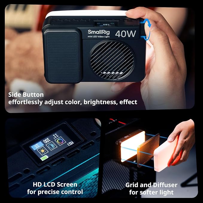 SmallRig RM 40C Portable RGB LED Video Light, Mini Camera Fill Light | 2500K-10000K CRI 96 TLCI 99, 4800mAh, LCD Display, for TikTok YouTube Content Creators Photographer Gifts - 5359 - Image 7
