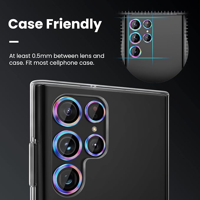 Tensea Compatible with Samsung Galaxy S22 Ultra Camera Lens Protector | 9H Tempered Glass Camera Cover Screen Protector Metal Individual Ring [Installation Tray][Case Friendly] - Image 4