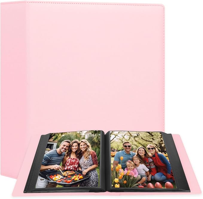 Aevdor 8x10 Photo Album, 168 Photos, Leather Cover, Pink | Large Capacity, Side-Loading Clear Pockets, Vertical 8x10 Layout, Black Inner Pages, Wedding, Travel, Baby & Family Memories by Aevdor