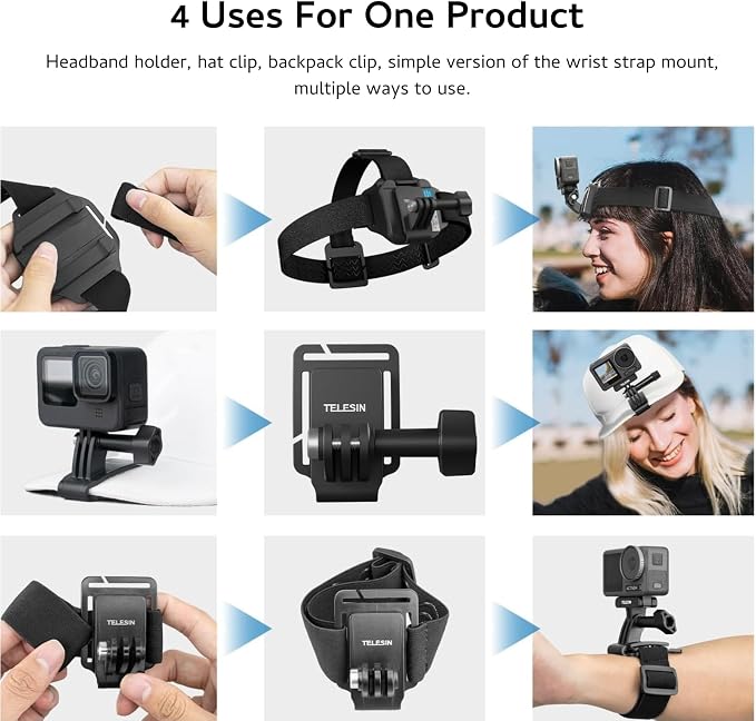 TELESIN Head Strap Mount with Cap Clip, Quick Release Head Belt Mount Compatible with GoPro Max/Hero 13/12/11/10/9/8, Insta360 X5, DJI Osmo Nano Action 5 Pro Action 4 3, AKASO and Most Action Cameras - Image 4