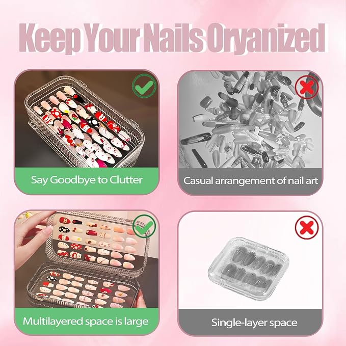 Large Tri-Fold Press On Nail Organizer Case - 4-Page Portable Storage Box for Fake Nails, Clear PET Plastic Travel Holder (6×3.2×1.8 inch) Texture 2Pcs - Image 3