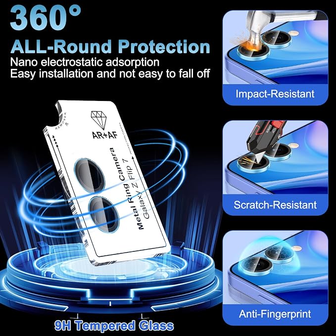 Meshine for Samsung Galaxy Z Flip 7 Camera Lens Protector,Scratch Proof,Strong Adsorption,9H Hardness with Metal Ring Camera Cover,Ultra Thin Case Friendly, Accessories Lens Protector,Blue - Image 3