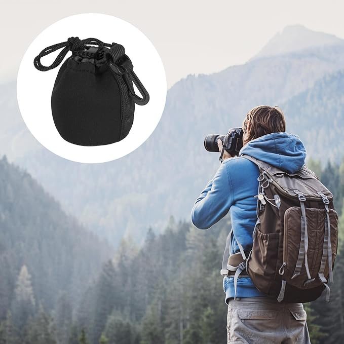 PATIKIL Camera Lens Bag, 2 Pcs 2.8" IDx3.9 H Drawstring Lens Pouch with Thick Protective Neoprene, Lens Case for DSLR Camera Lens, Water Coffee Cups Black - Image 7