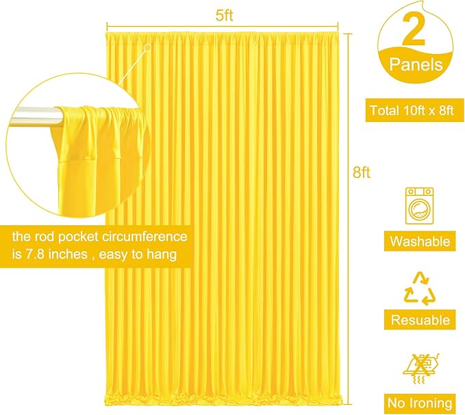 Yellow Backdrop Curtain for Parties Wrinkle Free Lemon Yellow Photo Curtains Backdrop Drapes Fabric Decoration for Birthday Party Wedding Baby Shower 5ft x 8ft,2 Panels - Image 7