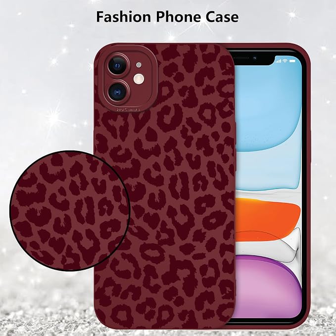 Cute Burgundy Cheetah Print Phone Case for iPhone 11 6.1" | Aesthetic Leopard Pattern Design Cover Full Camera Lens Protective Shockproof Soft Slim TPU Funda for Women Girls - Image 6
