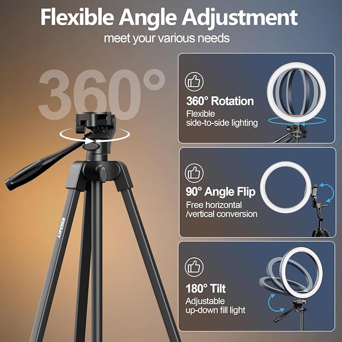 EMART 10'' Ring Light with 55'' Extendable Tripod Stand & Phone Holder | 16 RGB Colors Modes, 10 Dimmable Levels LED Circle Selfie Lights with Wireless Remote for Makeup, Streaming, YouTube, TikTok - Image 5