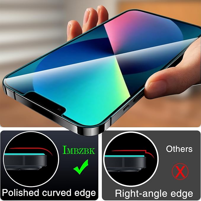 IMBZBK for iPhone 13 Screen Protector, 9H+ Tempered Glass, 2+2 Pack | 9H+ Hardness, Military Grade Shatterproof, Case Friendly, Bubble Free Auto-Dust Removal, with 2 Camera Lens Protectors - Image 7