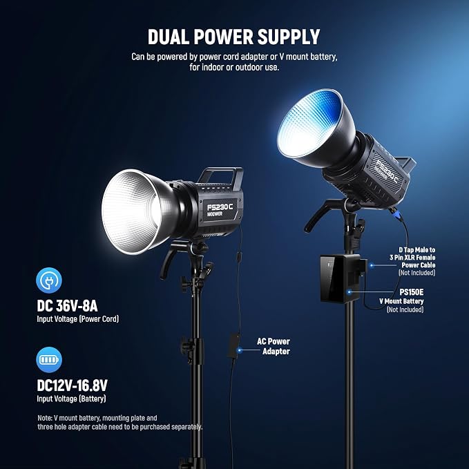 NEEWER 230W High Power RGB LED Video Light, APP/2.4G Control, 2500K-7500K 23000lux/1m COB Continuous Output Lighting, 17 Effects CRI95+ Bowens Spotlight for Studio Photography Video Recording, FS230C - Image 8