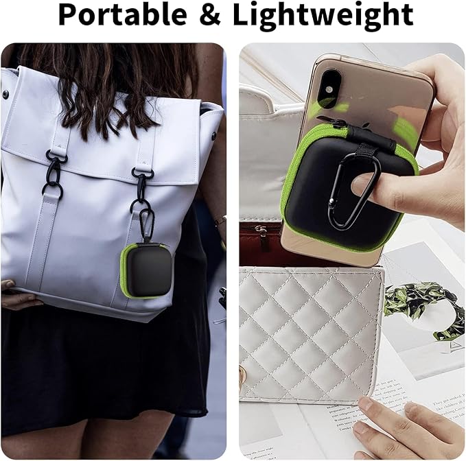 1 Pack Square Earbud Case Storage Bag with Carabiner, Green | Portable EVA Carrying Case, For Wired/Wireless Headphones, SD Card Storage, Camera Chip - Image 6