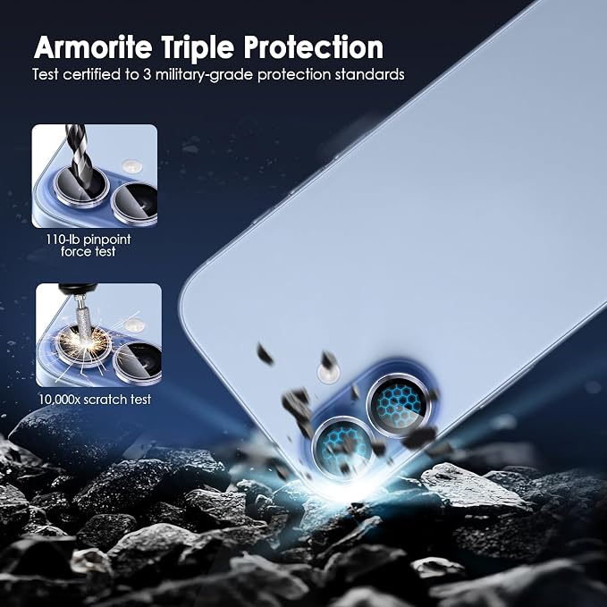 Camera Lens Protector for iPhone 17, Blue | AR+AF, 9H Tempered Glass, Individual Metal Ring, Anti Glare, Fall Protection, Camera Screen Cover - Image 3