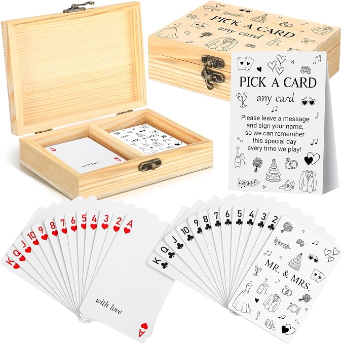 AceOrbit 57 Pack Wedding Party Guest Book Playing Cards Set with Wooden Box | Wedding Signing Guestbook Alternative Personalized Blank Deck of Cards for Guest Reception Vegas Bridal Shower Games by Unknown