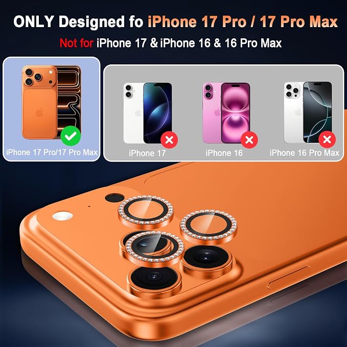 Meshine for iPhone 17 Pro/17 Pro Max Camera Lens Protector,Scratch Proof,Strong Adsorption,9H Hardness with Metal Ring Camera Cover,Ultra Thin Case Friendly, Accessories Lens Protector,Shiny Colorful - Image 2