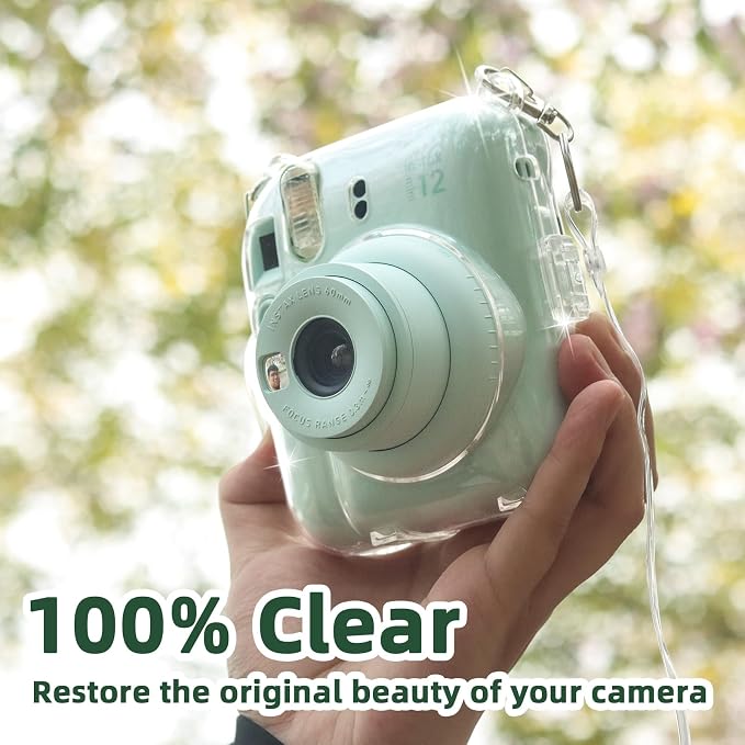 CAIYOULE Clear Camera Case For Fujifilm Instax Mini 12 Instant Film Camera | Crystal Camera Case for Instax Mini 12, Rigid PC Hard Camera Shell with Photo Storage, 2 DIY Stickers and Adjustable Strap - Image 7