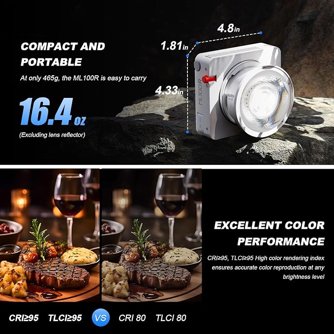 Godox ML100R RGB LED Video Light with 25600mAh Grip 110W Full-Color | Portable Video Light 1800K-10000K CRI 97+/TLCI 98+, 14 FX Effects APP Control for Streaming/Outdoor Photography - Image 8