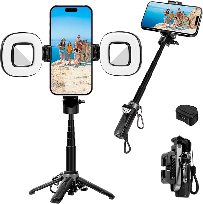 3-in-1 Mini Tripod, Selfie Stick for iPhone for 4-7 Inch iOS/Android Phones | Tripod for Iphone with Remote Control and Fill Light, Lightweight Travel Tripods for Selfie Video Recording by Unknown