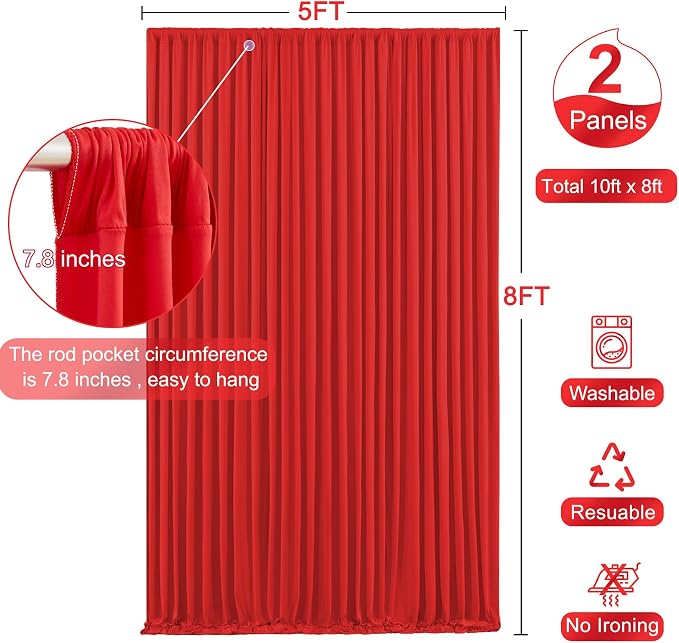 Red Backdrop Curtain for Parties Wedding Wrinkle Free Red Photo Curtains Backdrop Drapes Fabric Decoration for Birthday Party Baby Shower Christmas 5ft x 8ft,2 Panels - Image 5