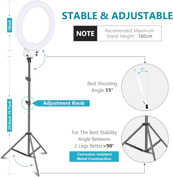 NEEWER 18 Inch Ring Light with Tripod Stand, 55W Large LED Ringlight, Cold Shoe Phone Holder Compatible with iPhone Camera for Video Recording Photography Streaming Selfie Makeup Studio Photo, RL-18 - Image 2