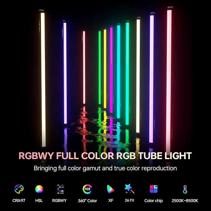 VILTROX K90 2 Pack RGB Tube Light, 30W 38inch Large RGBWY Photography LED Video Stick Light Wand with APP/2.4G/Remote Control, CRI 97+, 26 Scenes, 2500K-8500K, 14.8V/3300mAh Battery, Magnetic Chip - Image 2