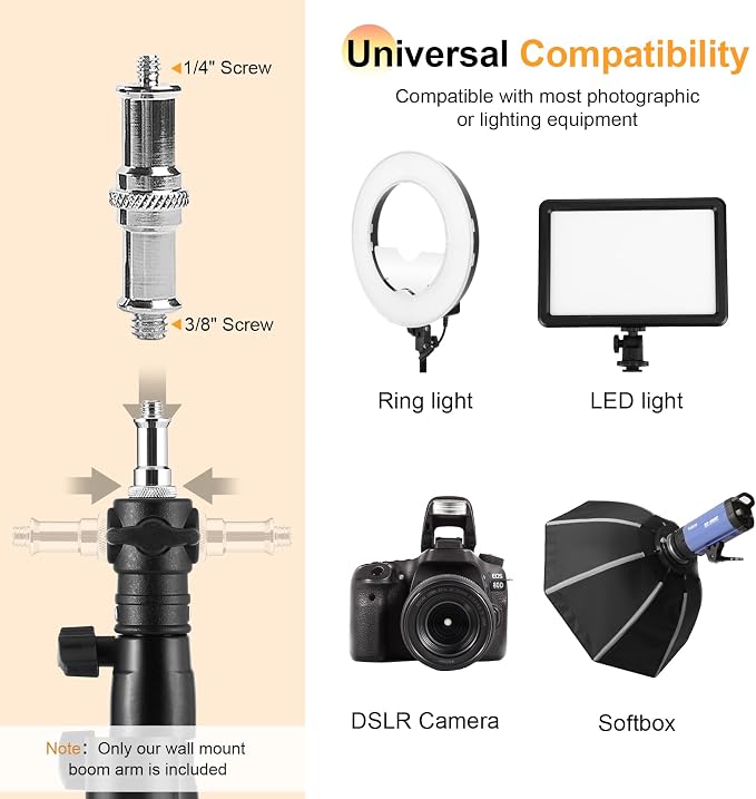 SITTO Ring Light Wall Mount 43inch/110cm, Triangle Boom Arm for Barbershop | Beauty Salon, Live Streaming, Tattoo, Photography Studio, Support 180° Rotation - Image 4