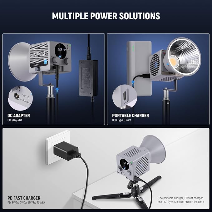NEEWER HS60B Mini Video Light with App Control, 60W Handheld Portable Bi Color COB LED Continuous Output Lighting with 35000lux/1m 2700-6500K 0-100% PWM Dimming CRI/TLCI 97+ 12 Scenes USB Type C - Image 6
