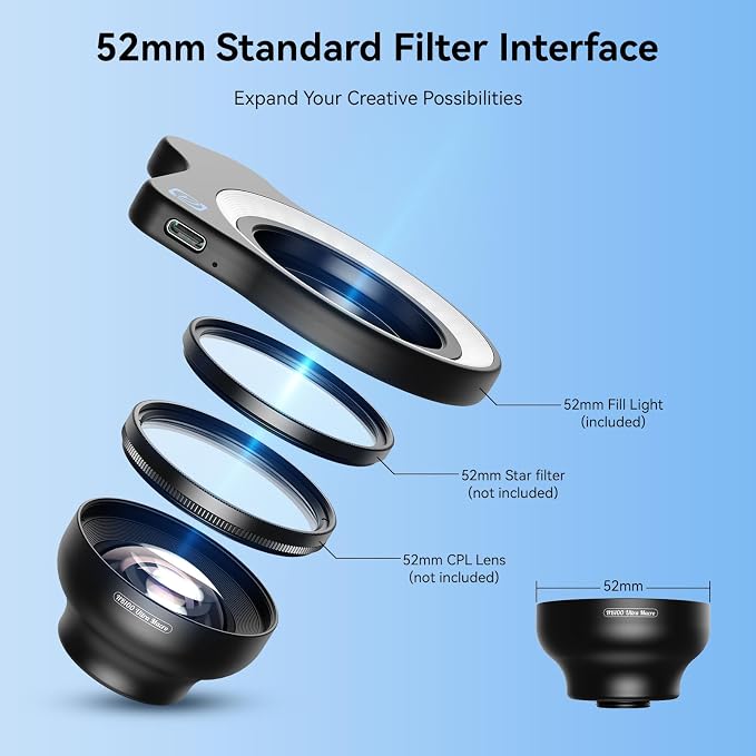 Upgraded Professional Macro Lens for Smartphone with Ring Light, HB100U Macro Photography Lens, Aluminum Phone Camera Lens Kit with Universal Clip. Phone Lens Attachment Fit for iPhone/Android Phone - Image 7