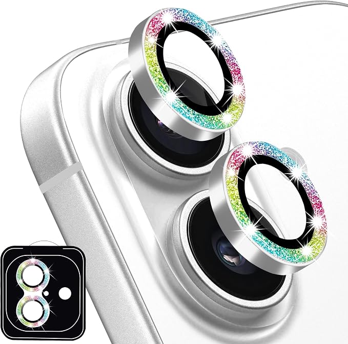 Designed for iPhone 16 and 16 Plus Camera Lens Protector, Bling Glitter Diamond Lens Cover 9H Tempered Glass Camera Cover Anti Scratch Shockproof Screen Protector by Hsefo