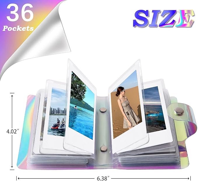 Ruibytree 2 Pack Holographic Small Photo Album 2x3 for Fujifilm Instax Mini | 72 Instant Photo Capacity, Portable Size, Acid-Free Pages, Snap Closure, Fits Polaroid 2x3 Prints, Carry Favorite Memories - Image 4
