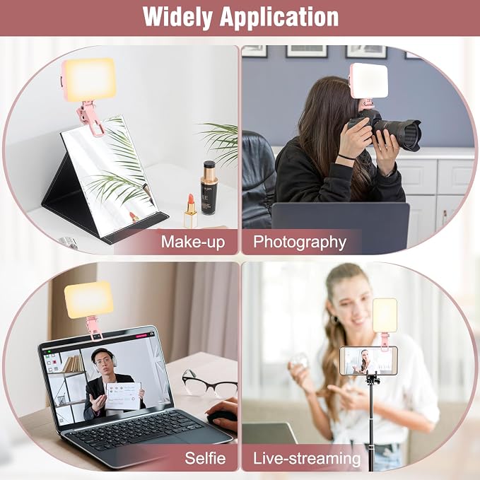 60 LED Portable Selfie Light Video Conference Lighting with Clip & Camera Tripod Adapter Rechargeable 2200mAh CRI 97+, 9 Light Modes for Phone iPhone Webcam Laptop Photo Makeup - Image 6