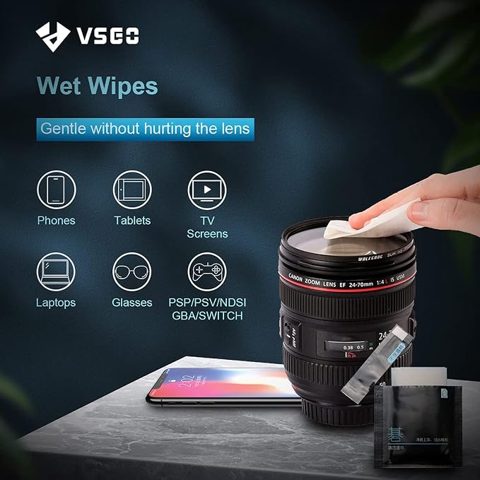 VSGO Professional Lens Cleaning Kit with Air Blower Folding Pouch Microfiber Lens Cloth Wet Wipes Lens Cleaner Metal Brush Cotton Swab Compatible for Optical Camera Lens Phone Laptop Cleaning(VS-A2E) - Image 8