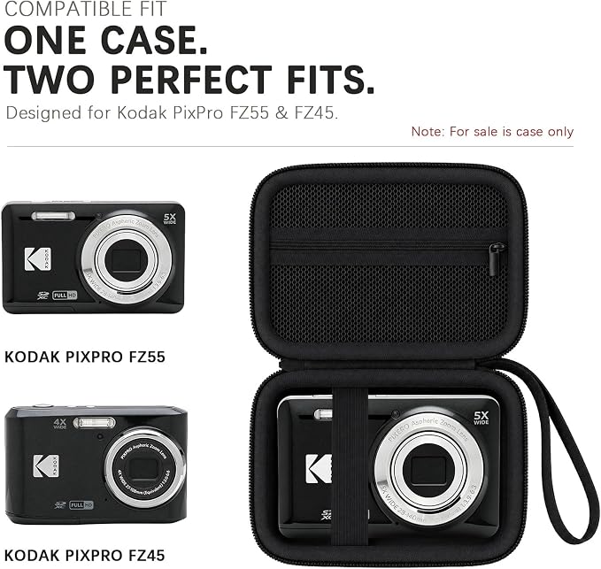 Camera Carrying Case for KODAK PIXPRO FZ55/ FZ45 Digital Camera | Camera Storage Case. Hard Protective Bag With Mesh Pocket Fits Batteries Cable Memory Card Card Reader, Black+ Black - Image 2