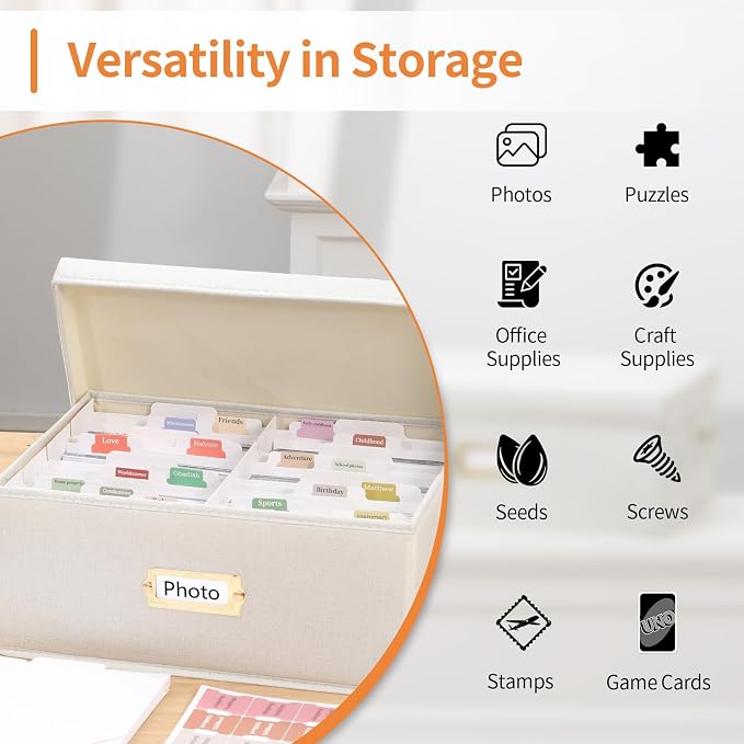 Aokeyee Photo Storage Box Holds 3400+ 4x6 Pictures | Photo Organizer Box, 8 Dividers, 24 Paperboard, with Blank Label - Image 8