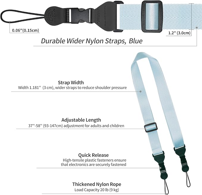 FIEIL Nylon iPad Strap, Adjustable Camera Neck Strap, Comfortable Shoulder Strap for Bags, Cellphone Tablet, Camera, Laptop, Binocular, Luggage Bag (Blue Universal Shoulder Strap) - Image 6