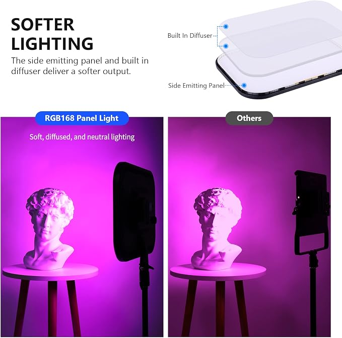 NEEWER RGB168 18.3" RGB LED Video Panel Light with App Control | Bluetooth, 2 Pack Tripod Stand Kit, 60W, 360° Full Color, 2500K-8500K, CRI97+, for Studio Photography YouTube Game Streaming - Image 3
