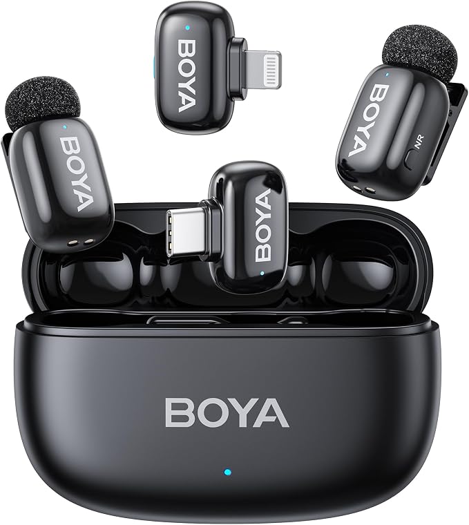 BOYA mini 2 Wireless Lavalier Microphone for iPhone 5-17 & Android Phone | AI Noise Cancellation, 48kHz/24bit, 30H Battery with Charging Case for Video Recording, Vlogging, Live Streaming, Interviews by BOYA