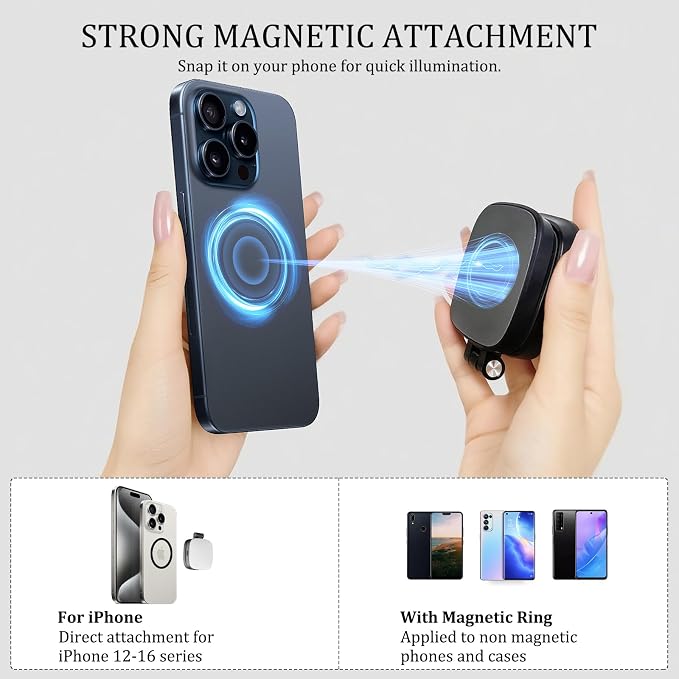 Magnetic Selfie Light Compatible with MagSafe for iPhone – Rechargeable LED Fill Light with Mirror, CRI≥95, 5 Color Temps, Foldable Ring Light - Image 3
