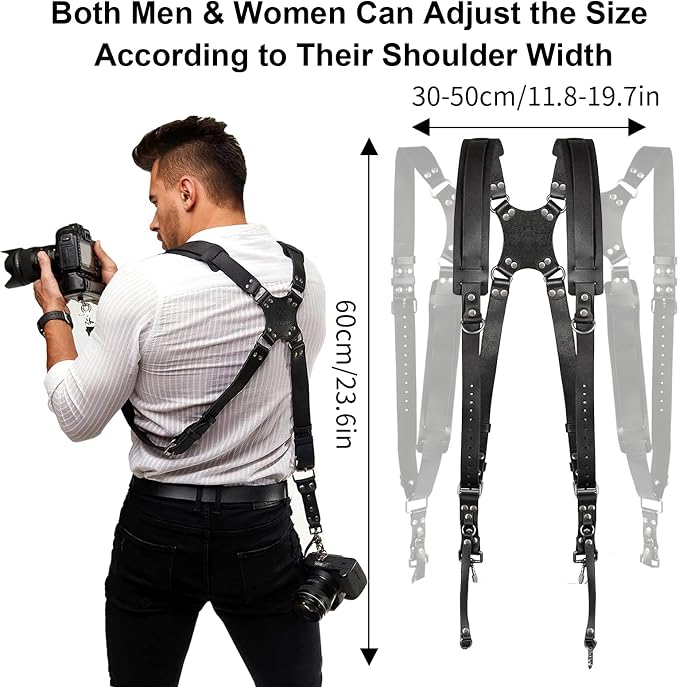 Camera Harness, Dual Camera Harness for Photographers, Leather Camera Strap for Two-Cameras for DSLR/SLR Strap - Image 3
