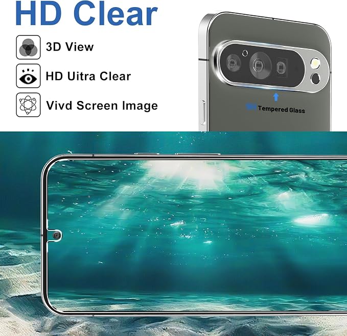 letosan 3 Pack for Google Pixel 9 Pro Screen Protector Tempered Glass + 3 Pack Camera Lens Protector, Military Grade Shatterproof, 9H Hardness, Fingerprint Unlock,Case Friendly 6.3 Inch - Image 7