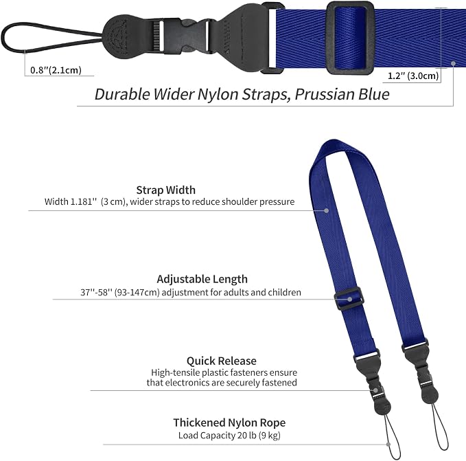 FIEIL Adjustable Shoulder Strap, Nylon Camera Strap, Comfortable Neck Strap for iPad, Cellphone Tablet, Camera, Laptop, Binocular, Luggage Bag (Prussian Blue Universal Lanyard) - Image 6