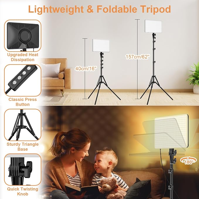 2-Pack LED Video Lighting Kit, Anautin 15W/1700Lux Photography Lighting with Tripod Stand, 2500-8500K Dimmable Streaming Light for Video Recording, Gaming, Podcast, Barber, Salon, TikTok, YouTube - Image 4