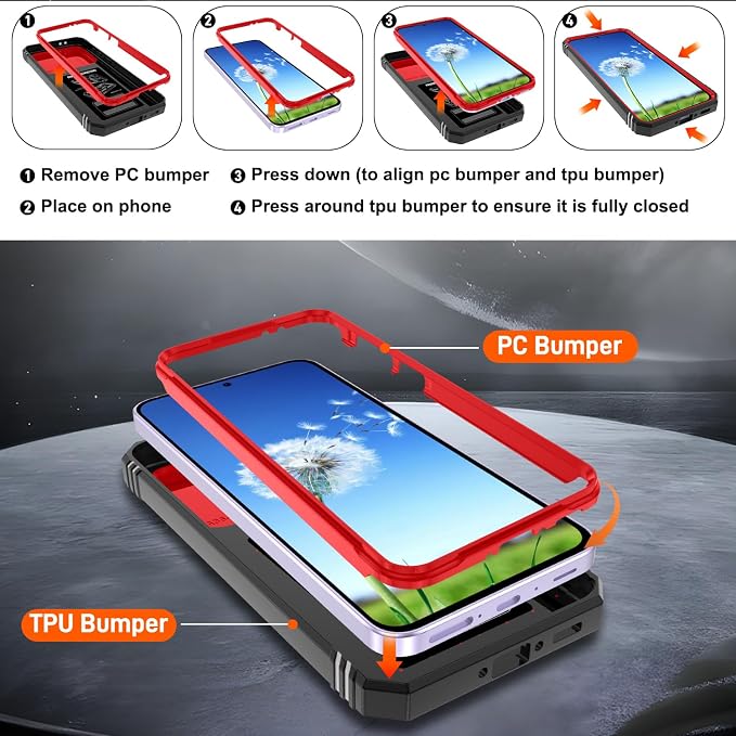 Gritup for Galaxy A37 5G Phone Case: Samsung A37 5G Case with 2*Screen Protector, Magnetic Stand & Slide Camera Cover, Shock Proof Military-Grade para Galaxy A 37 Phone Cover, Red+Black - Image 3