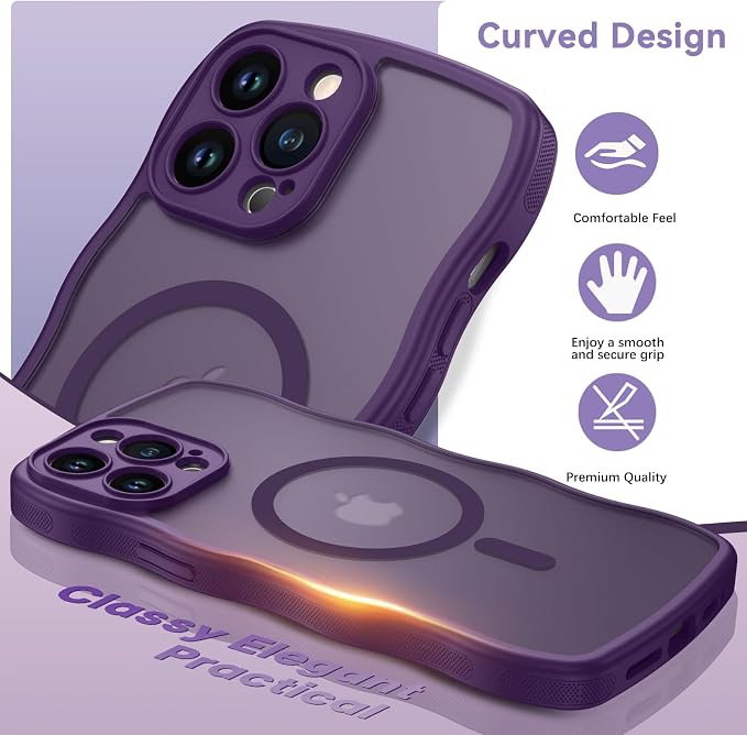 BENTOBEN Magnetic for iPhone 14 Pro Max Case, Cute Wavy [Full Camera Protection][Compatible with MagSafe] Matte Anti-Slip Bumper Women Girls Boys Protective Cover for 14 ProMax 6.7", Deep Purple - Image 7