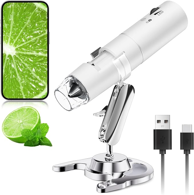 Wireless Digital Microscope, Skybasic 50X-1000X Magnification WiFi Pocket Handheld Microscopes with Stand HD USB Microscope Camera Compatible with iPhone Android iPad Windows Mac Computer (White) by HOME