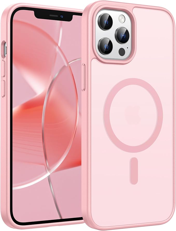FNTCASE for iPhone 12 Pro Max Case, Fit for Magsafe, Translucent Matte Back | Strong Magnetic Charging, Shock Absorbent, 14FT Military Grade Drop-proof, Anti Slip, Light Pink by FNTCASE