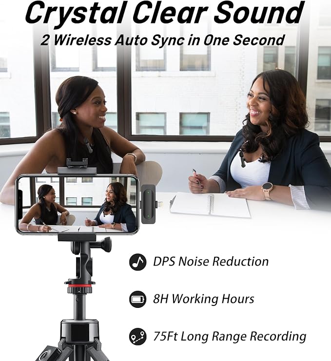 NPTCL Wireless Mini Lavalier Microphone for iPhone Android Video Recording | Noise Cancelling Mini Mic, 75ft Transmission, 8 Hour Battery Life for Content Creator, Vlogger, Youtuber, Podcaster - Image 2